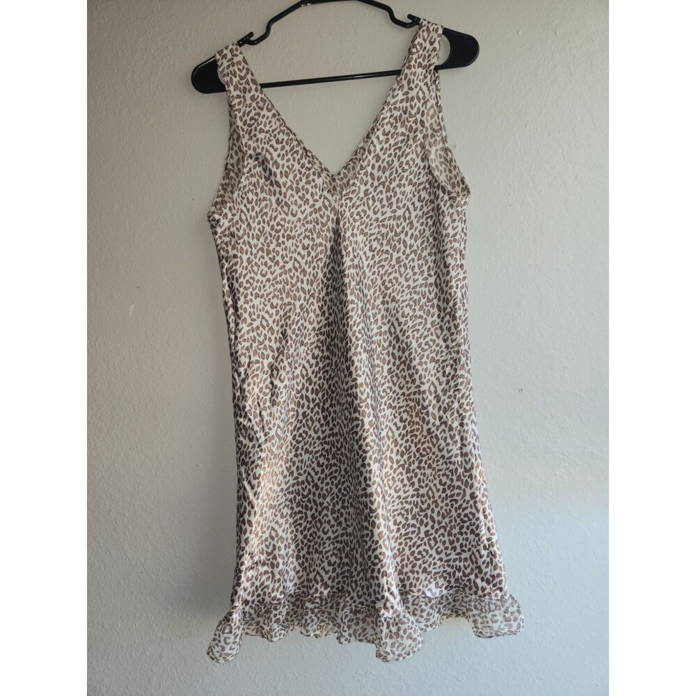 Inner Most Satin Leopard Chemise Nightgown Size Medium Vintage Ruffle Hem